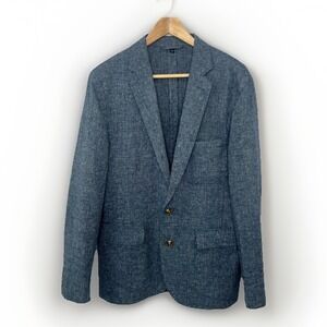 J.Crew Factory Blazer Blue Linen Cotton Sport Coat Mens 38 Vents Stiched Preppy